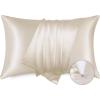 imageBedsure Satin Pillowcase for Hair  Ivory Satin Pillow Cases Standard Size with Zipper 2 Pack Similar to Silk Pillow Cases for Skin Silky ampamp Soft Gifts for Women Men 20x26 Inches01  Beige  Zipper