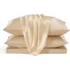 imageBedsure Satin Sheets Queen Size Bed Set  Luxury Silky Bed Sheet Set Ultra Soft ampamp Wrinkle Free Good for Hair ampamp Skin Gifts for Women 15 Inches Deep Pocket 4Piece Queen Silver Grey06  Champagne