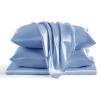 imageBedsure Satin Sheets Queen Size Bed Set  Luxury Silky Bed Sheet Set Ultra Soft ampamp Wrinkle Free Good for Hair ampamp Skin Gifts for Women 15 Inches Deep Pocket 4Piece Queen Silver Grey12  Sky Blue