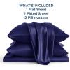 imageBedsure Satin Sheets Queen Size Bed Set  Luxury Silky Bed Sheet Set Ultra Soft ampamp Wrinkle Free Good for Hair ampamp Skin Gifts for Women 15 Inches Deep Pocket 4Piece Queen Silver Grey14  Navy