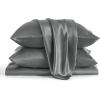 imageBedsure Satin Sheets Queen Size Bed Set  Luxury Silky Bed Sheet Set Ultra Soft ampamp Wrinkle Free Good for Hair ampamp Skin Gifts for Women 15 Inches Deep Pocket 4Piece Queen Silver Grey22  Dark Grey