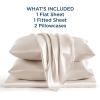 imageBedsure Satin Sheets Queen Size Bed Set  Luxury Silky Bed Sheet Set Ultra Soft ampamp Wrinkle Free Good for Hair ampamp Skin Gifts for Women 15 Inches Deep Pocket 4Piece Queen Silver Grey20  Beige