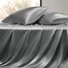 imageBedsure Satin Sheets Queen Size Bed Set  Luxury Silky Bed Sheet Set Ultra Soft ampamp Wrinkle Free Good for Hair ampamp Skin Gifts for Women 15 Inches Deep Pocket 4Piece Queen Silver Grey22  Dark Grey