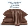 imageBedsure Satin Sheets Queen Size Bed Set  Luxury Silky Bed Sheet Set Ultra Soft ampamp Wrinkle Free Good for Hair ampamp Skin Gifts for Women 15 Inches Deep Pocket 4Piece Queen Silver Grey08  Coffee
