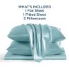 imageBedsure Satin Sheets Queen Size Bed Set  Luxury Silky Bed Sheet Set Ultra Soft ampamp Wrinkle Free Good for Hair ampamp Skin Gifts for Women 15 Inches Deep Pocket 4Piece Queen Silver Grey16  Baby Blue