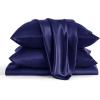 imageBedsure Satin Sheets Queen Size Bed Set  Luxury Silky Bed Sheet Set Ultra Soft ampamp Wrinkle Free Good for Hair ampamp Skin Gifts for Women 15 Inches Deep Pocket 4Piece Queen Silver Grey14  Navy