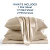 imageBedsure Satin Sheets Queen Size Bed Set  Luxury Silky Bed Sheet Set Ultra Soft ampamp Wrinkle Free Good for Hair ampamp Skin Gifts for Women 15 Inches Deep Pocket 4Piece Queen Silver Grey18  Khaki