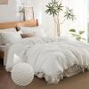 imageBedsure Striped Duvet Cover Queen Size  MoistureWicking Eucalyptus Lyocell Cotton ampamp Linen Hybrid Comforter Cover Set with Bowknot Ties Closure  GentleSoft ampamp Breathable Bedding Set  Seaweed Green06  Off White No Comforter