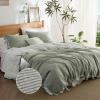 imageBedsure Striped Duvet Cover Queen Size  MoistureWicking Eucalyptus Lyocell Cotton ampamp Linen Hybrid Comforter Cover Set with Bowknot Ties Closure  GentleSoft ampamp Breathable Bedding Set  Seaweed Green06  Seaweed Green No Comforter