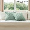 imageBedsure Throw Pillow Covers  Pack of 2 18x18 Pillow Cover Soft Cozy Fluffy Checkered Design Home Decor for Sofa Couch Bed White01sage Green