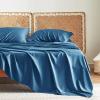 imageBedsure Twin XL Sheet Set Dorm Bedding Cooling Sheets Twin Extra Long Sheets Rayon Derived from Bamboo Deep Pocket Up to 16quot Hotel Luxury Silky Bedding Sheets ampamp Pillowcases Dark Grey06  Peacock Blue