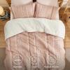 imageBedsure Waffle Queen Comforter Set  Linen Soft Cotton Bedding Set for All Seasons Stripe Fluffy Bed Set 3 Pieces with 1 Waffle Weave Comforter Queen Size and 2 Pillow Shams05  Pink