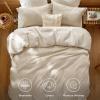 imageBedsure Waffle Queen Comforter Set  Linen Soft Cotton Bedding Set for All Seasons Stripe Fluffy Bed Set 3 Pieces with 1 Waffle Weave Comforter Queen Size and 2 Pillow Shams06  Beige