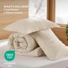imageBedsure Waffle Queen Comforter Set  Linen Soft Cotton Bedding Set for All Seasons Stripe Fluffy Bed Set 3 Pieces with 1 Waffle Weave Comforter Queen Size and 2 Pillow Shams06  Beige