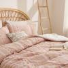imageBedsure Waffle Queen Comforter Set  Linen Soft Cotton Bedding Set for All Seasons Stripe Fluffy Bed Set 3 Pieces with 1 Waffle Weave Comforter Queen Size and 2 Pillow Shams05  Pink