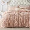 imageBedsure Waffle Queen Comforter Set  Linen Soft Cotton Bedding Set for All Seasons Stripe Fluffy Bed Set 3 Pieces with 1 Waffle Weave Comforter Queen Size and 2 Pillow Shams05  Pink