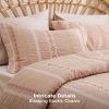 imageBedsure Waffle Queen Comforter Set  Linen Soft Cotton Bedding Set for All Seasons Stripe Fluffy Bed Set 3 Pieces with 1 Waffle Weave Comforter Queen Size and 2 Pillow Shams05  Pink