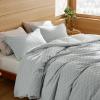 imageBedsure Waffle Queen Comforter Set  Linen Soft Cotton Bedding Set for All Seasons Stripe Fluffy Bed Set 3 Pieces with 1 Waffle Weave Comforter Queen Size and 2 Pillow Shams04  Grey
