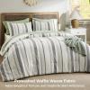 imageBedsure Waffle Queen Comforter Set  Linen Soft Cotton Bedding Set for All Seasons Stripe Fluffy Bed Set 3 Pieces with 1 Waffle Weave Comforter Queen Size and 2 Pillow Shams02  Ivory