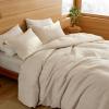 imageBedsure Waffle Queen Comforter Set  Linen Soft Cotton Bedding Set for All Seasons Stripe Fluffy Bed Set 3 Pieces with 1 Waffle Weave Comforter Queen Size and 2 Pillow Shams06  Beige