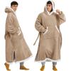 imageBedsure Wearable Blanket Hoodie Long Hooded Blanket Sweatshirt as Birthday Gifts for Women Cozy Sherpa Hoodie for Adult Standard Dark PurpleBeige