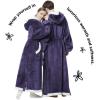 imageBedsure Wearable Blanket Hoodie Long Hooded Blanket Sweatshirt as Birthday Gifts for Women Cozy Sherpa Hoodie for Adult Standard Dark PurpleDark Purple