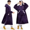 imageBedsure Wearable Blanket Hoodie Long Hooded Blanket Sweatshirt as Birthday Gifts for Women Cozy Sherpa Hoodie for Adult Standard Dark PurpleDark Purple