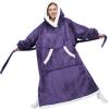 imageBedsure Wearable Blanket Hoodie Long Hooded Blanket Sweatshirt as Birthday Gifts for Women Cozy Sherpa Hoodie for Adult Standard Dark PurpleDark Purple
