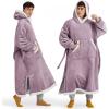 imageBedsure Wearable Blanket Hoodie Long Hooded Blanket Sweatshirt as Birthday Gifts for Women Cozy Sherpa Hoodie for Adult Standard Dark PurpleLavender
