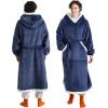 imageBedsure Wearable Blanket Hoodie Long Hooded Blanket Sweatshirt as Birthday Gifts for Women Cozy Sherpa Hoodie for Adult Standard Dark PurpleOcean Blue