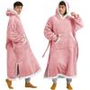 imageBedsure Wearable Blanket Hoodie Long Hooded Blanket Sweatshirt as Birthday Gifts for Women Cozy Sherpa Hoodie for Adult Standard Dark PurpleRose Pink