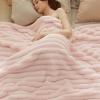 imageBedsure White Throw Fleece Blanket for Couch  Super GentleSoft Cozy Blankets for Women Cute Small Throws for Girls 50x60 Inches Wider Striped DesignCrystal Pink
