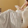 imageBedsure White Throw Fleece Blanket for Couch  Super GentleSoft Cozy Blankets for Women Cute Small Throws for Girls 50x60 Inches Wider Striped DesignNatural