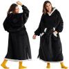 imageBedsure Wearable Blanket Hoodie Long Hooded Blanket Sweatshirt as Birthday Gifts for Women Cozy Sherpa Hoodie for Adult Standard Dark PurpleBlack