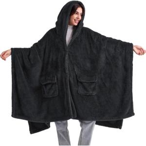 imageBedsure Blanket Poncho for Women Hooded Wearable Fleece Blanket for Adult Winter Poncho Shawl Wrap Cape as Gifts for MomCharcoal