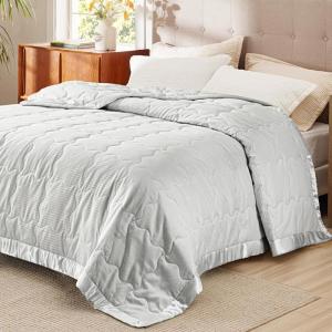 imageBedsure Lightweight Blanket for Summer Queen Size  Down Alternative Blanket with Satin Trim for Bed Light Summer Throw Grey 90x90 Inches01  Grey