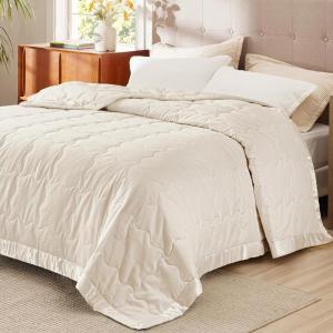 imageBedsure Lightweight Blanket for Summer Queen Size  Down Alternative Blanket with Satin Trim for Bed Light Summer Throw Grey 90x90 Inches02  Ivory