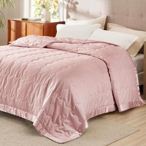 imageBedsure Lightweight Blanket for Summer Queen Size  Down Alternative Blanket with Satin Trim for Bed Light Summer Throw Grey 90x90 Inches03  Pink