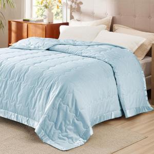 imageBedsure Lightweight Blanket for Summer Queen Size  Down Alternative Blanket with Satin Trim for Bed Light Summer Throw Grey 90x90 Inches05  Blue
