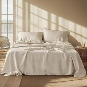 imageBedsure Linen Sheets  Queen Size Bed Blend from Linen Cotton Bedsheets Breathable Cotton Bedsheets Gifts for All Seasons 4 Pieces Linen01  Linen