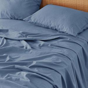 imageBedsure Linen Sheets  Queen Size Bed Blend from Linen Cotton Bedsheets Breathable Cotton Bedsheets Gifts for All Seasons 4 Pieces Linen07  Blue