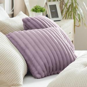 imageBedsure Throw Pillow Covers  Pack of 2 18x18 Pillow Cover Soft Cozy Fluffy Striped Design Home Decor for Sofa Couch Bed Linen05light Purple