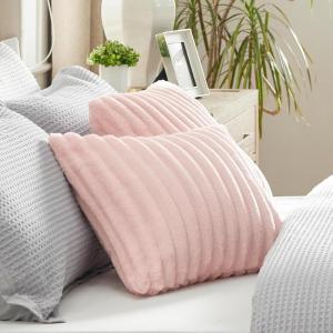 imageBedsure Throw Pillow Covers  Pack of 2 18x18 Pillow Cover Soft Cozy Fluffy Striped Design Home Decor for Sofa Couch Bed Linen07crystal Pink
