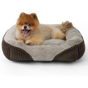 imageBedsure Washable Dog Bed Small DogCat Rectangle Fluffy Plush Kitten Puppy Bed Comfy Corduroy Fleece and Nonskid Bottom20x19x6inchesBrownBrown