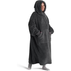 imageBedsure Wearable Blanket Hoodie Gifts for Girlfriend Wife Women  Giant Shaggy Sherpa Cozy Soft Oversized Hooded BlanketCharcoal