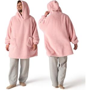 imageBedsure Wearable Blanket Hoodie Gifts for Women  Cozy Sherpa Hoodie Blanket for Adult Men Warm Hooded Blanket Sweatshirt Pink Oversized