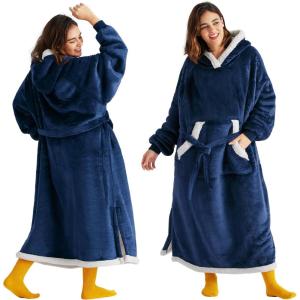 imageBedsure Wearable Blanket Hoodie Long Hooded Blanket Sweatshirt as Birthday Gifts for Women Cozy Sherpa Hoodie for Adult Standard Dark PurpleNavy