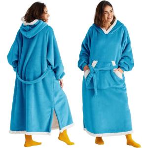 imageBedsure Wearable Blanket Hoodie Long Hooded Blanket Sweatshirt as Birthday Gifts for Women Cozy Sherpa Hoodie for Adult Standard Dark PurpleTeal