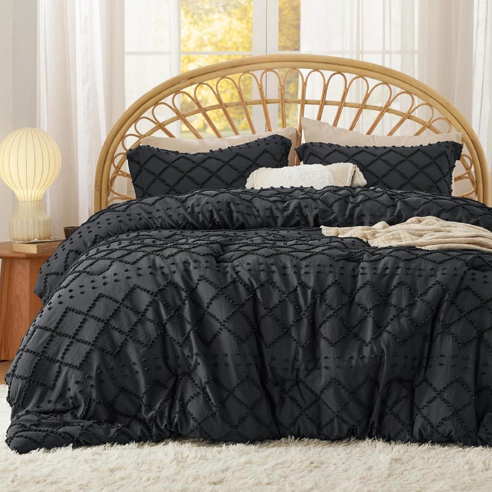 imageBedsure Twin XL Comforter Set  White Comforter Boho Tufted Shabby Chic Bedding for Kids 2 Pieces Vintage Farmhouse Bed Set for All Seasons Fluffy Soft Bedding with 1 Pillow Sham10  Black