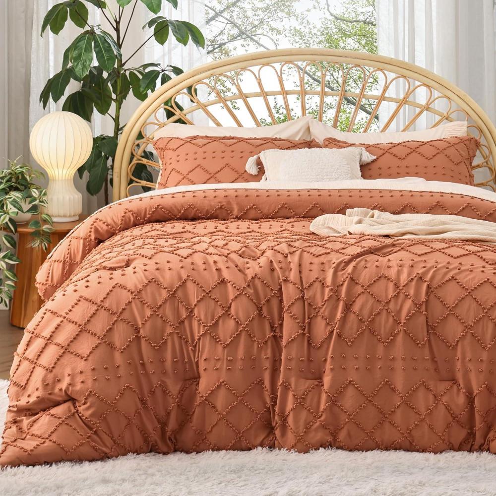 imageBedsure Twin XL Comforter Set  White Comforter Boho Tufted Shabby Chic Bedding for Kids 2 Pieces Vintage Farmhouse Bed Set for All Seasons Fluffy Soft Bedding with 1 Pillow Sham20  Pumpkin